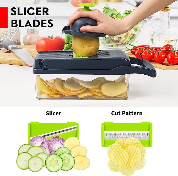 16-in-1 Multifunctional Vegetable Cutter & Slicer | Kitchen Tool with Interchangeable Stainless Steel Blades