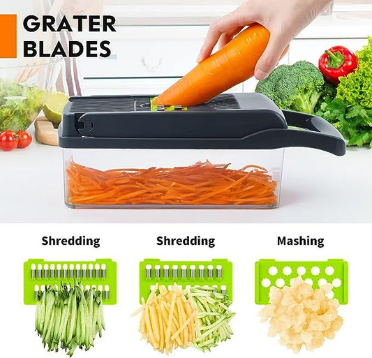 16-in-1 Multifunctional Vegetable Cutter & Slicer | Kitchen Tool with Interchangeable Stainless Steel Blades