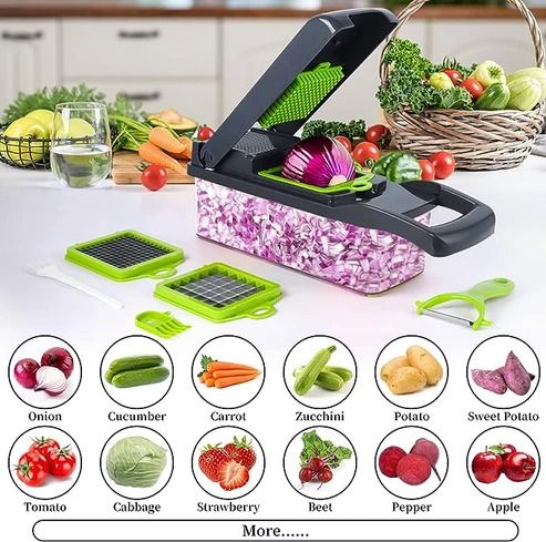 16-in-1 Multifunctional Vegetable Cutter & Slicer | Kitchen Tool with Interchangeable Stainless Steel Blades