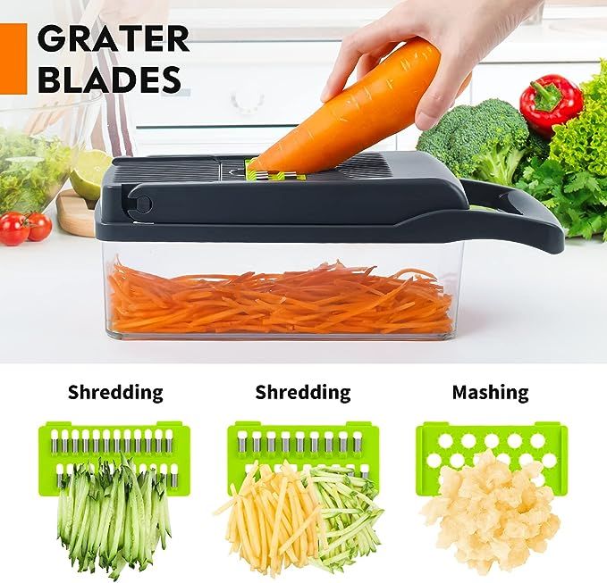 16-in-1 Multifunctional Vegetable Cutter & Slicer | Kitchen Tool with Interchangeable Stainless Steel Blades