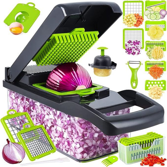 16-in-1 Multifunctional Vegetable Cutter & Slicer | Kitchen Tool with Interchangeable Stainless Steel Blades
